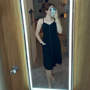 Black button up tank top dress with pockets
